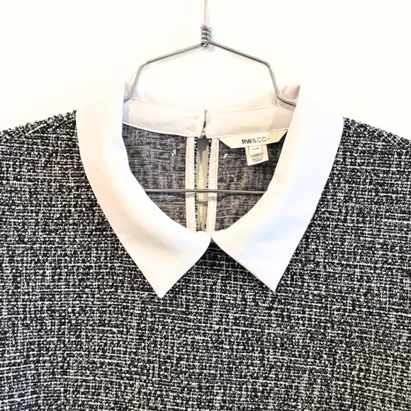 RW&CO. Short-Sleeve Top with Shirt Collar Black and White Size L - Picture 5 of 9